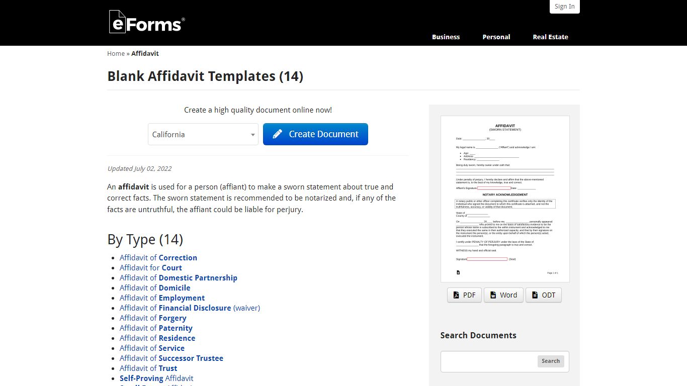 Free Blank Affidavit Template (Sworn Statement) - Word | PDF - eForms
